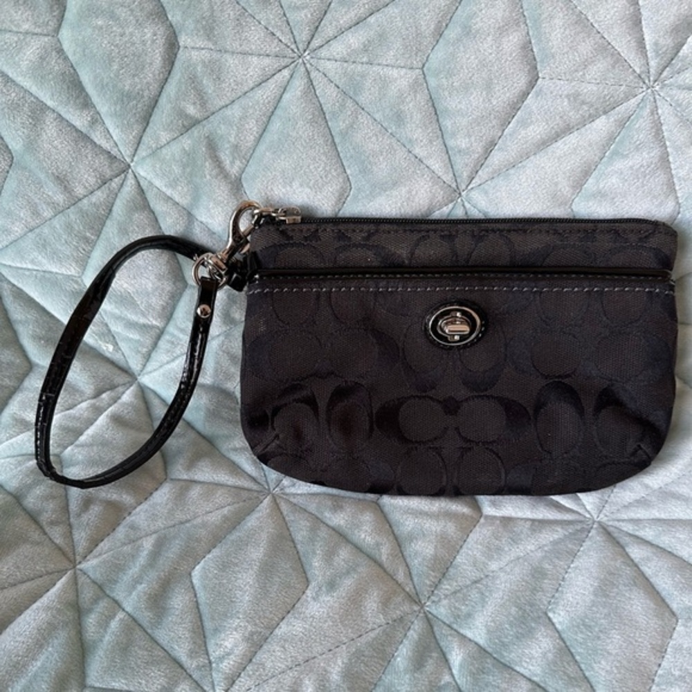 Coach Wristlet Black Monogram Good Condition